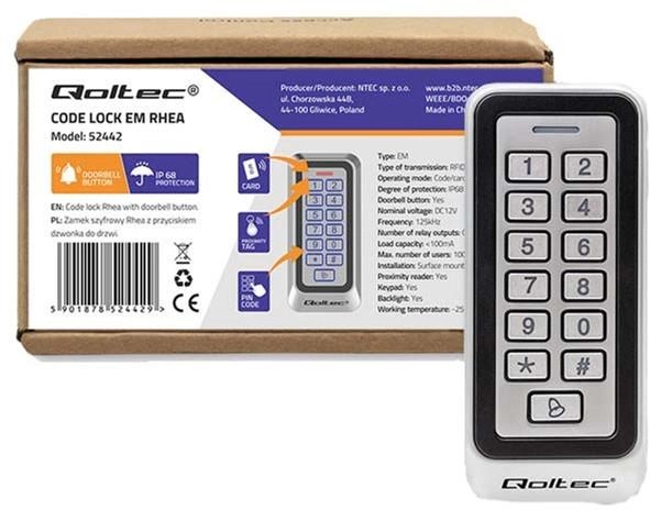 Кодова клавіатура Qoltec RHEA з читувачем RFID Code/Card/Key fob/Doorbell/IP68/EM (5901878524429) - зображення 2