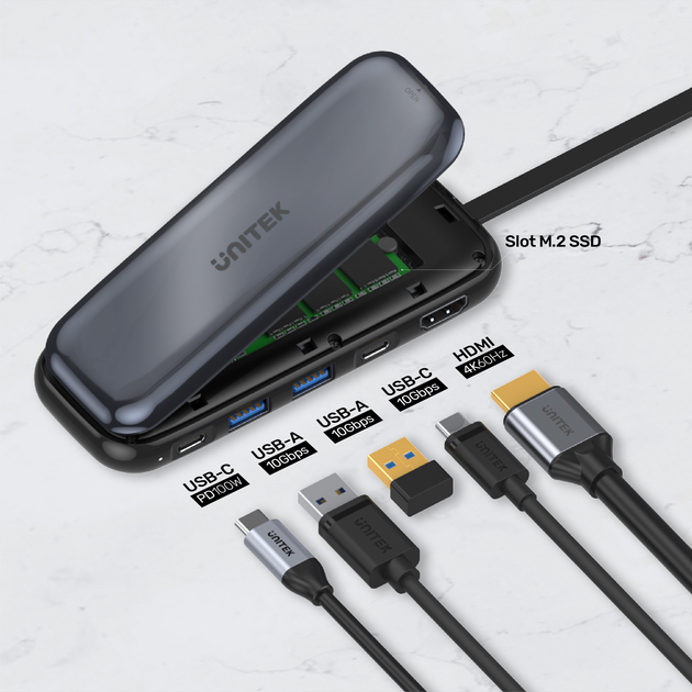 Hub USB 5 w 1 Unitek USB typu C + gniazdo M.2 2280 SSD (D1046A) - obraz 5