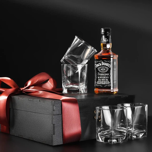 Подарунковий набір 4шт Бокали Sterling + каміння для віскі темна Original + Коробка дерев'яна - зображення 4