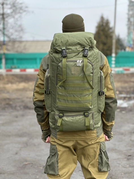Рюкзак туристичний для походів Tactical військовий рюкзак великий на 70 л Olive (ta70-oliva) - зображення 2