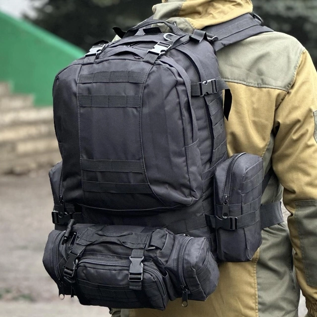Тактичний рюкзак Tactic рюкзак з підсумками на 55 л. штурмовий рюкзак Чорний 1004-black - зображення 1