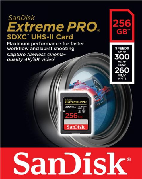 SanDisk 256GB Extreme PRO SDXC UHS-II Memory Card - C10, U3, V90, 8K, 4K,  Full HD Video, SD Card - SDSDXDK-256G-GN4IN