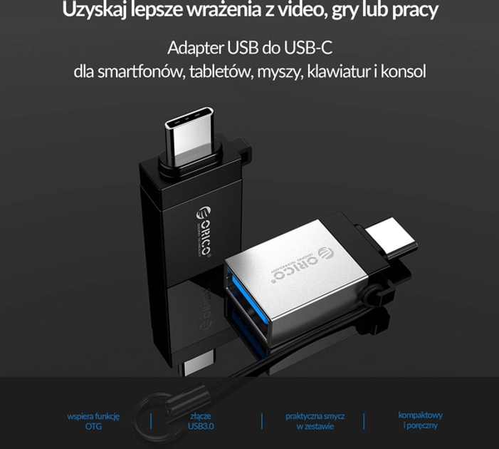 Orico USB-C do USB-A 3.1 adapter do zawieszania z aluminium (CBT-UT01-BK-BP) - obraz 6