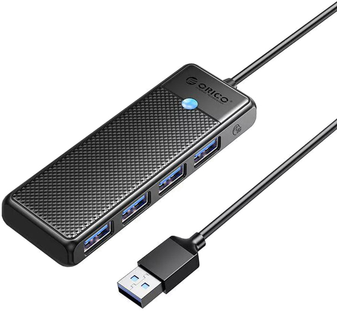 Hub USB Orico 4 x USB-A 3.0 5 Gb/s Czarny (PAPW4A-U3-015-BK-EP) - obraz 1