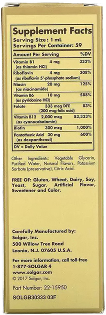 Kompleks witamin Solgar Vitamin B12 with B-Complex 2000 mcg Liquid 59ml (33984015951) - obraz 3