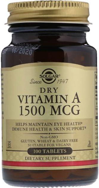 Suplement diety Solgar Vitamin A Dried 5000 IU 100 Tablets (33984028203) - obraz 1