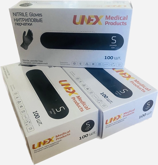 Рукавички нітрилові неопудрені нестерильні чорні UNEX Medical Products розмір S - зображення 2