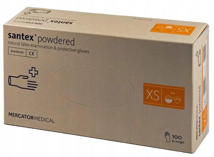 Перчатки латексные медицинские Santex Powdered XS нестерильные опудренные 100 шт белые - изображение 1