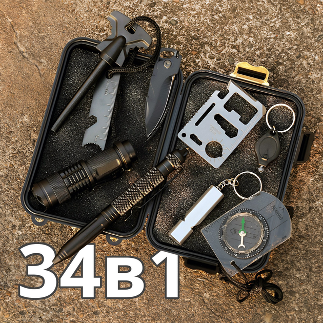 Набор Survival Kit 34в1 с мультитулами для походов (туристический комплект) - изображение 1