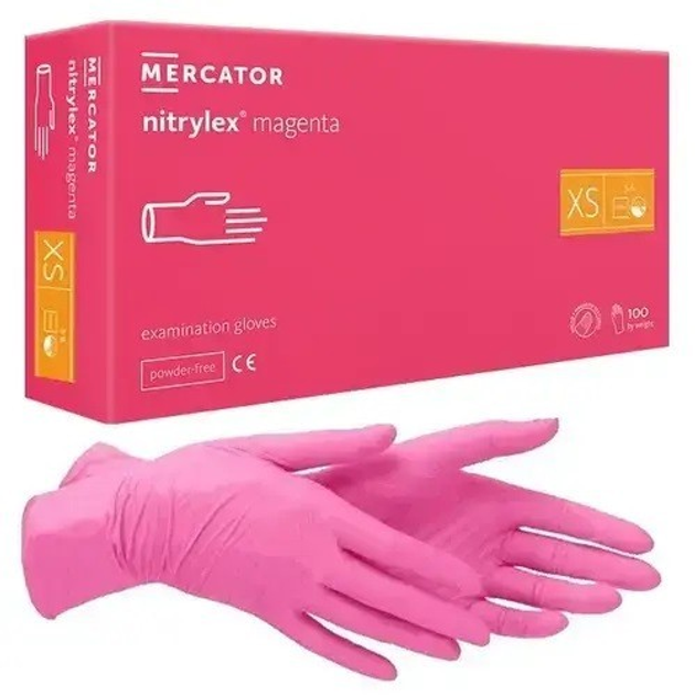 Перчатки нитриловые нестерильные неопудренные Nitrylex magenta XS 100 шт розовые - изображение 1