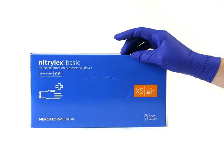 Перчатки нитриловые нестерильные неопудренные Nitrylex basic XS 100 шт синие - изображение 1
