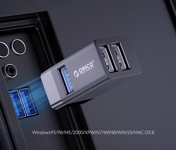 Hub USB Orico Mini 1 x USB 3.1, 2 x USB 2.0 Aluminium (MINI-U32L-BK-BP) - obraz 6