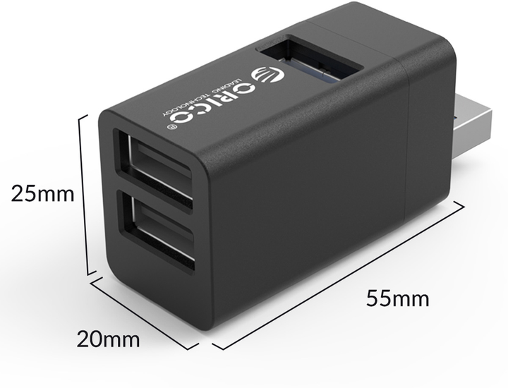Hub USB Orico Mini 1 x USB 3.1, 2 x USB 2.0 Aluminium (MINI-U32L-BK-BP) - obraz 8