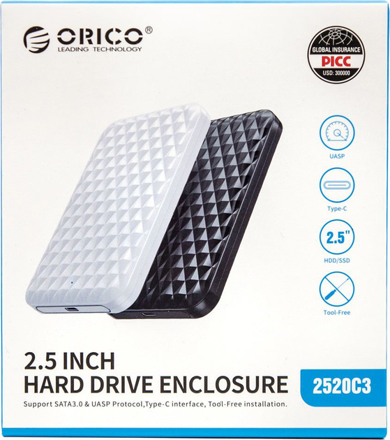 Kieszeń zewnętrzna Orico HDD/SSD 2,5" kabel USB-C 3.1 (2520C3-CX-BK-EP) - obraz 7