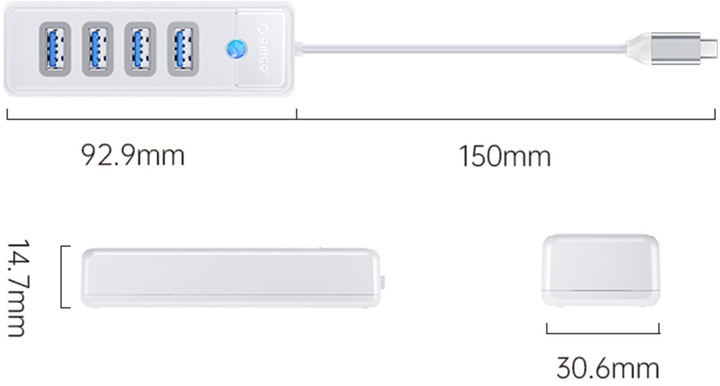 USB-C хаб Orico 4 x USB 3.1 Білий (PW4U-C3-015-WH-EP) - зображення 3