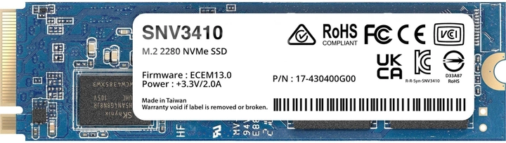 Dysk SSD Synology SNV3410 400GB M.2 NVMe PCIe 3.0 x4 3D NAND (TLC) (SNV3410-400G) - obraz 1