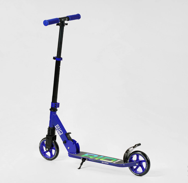 Самокат двоколісний Best Scooter передній амортизатор заднє гальмо сталеве кермо Синій (R-74099) - зображення 4