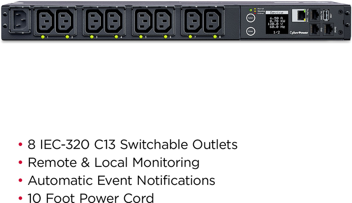Розподільчий пристрій живлення CyberPower PDU41004 (Switched, 8x IEC C13, 12A) - зображення 4
