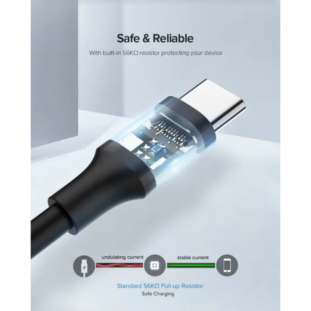 Кабель для зарядки Ugreen US287 USB Type-C to USB 2.0 1.5m Черный - изображение 3