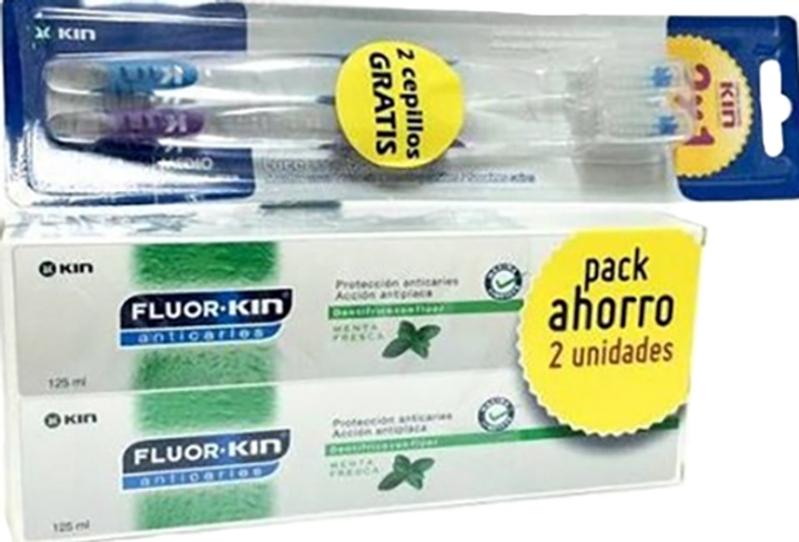 Zestaw do zębów Kin Fluorkin Toothpaste 2x125 ml + Kin Toothbrush 2 Units 2018 (8436026210116) - obraz 1