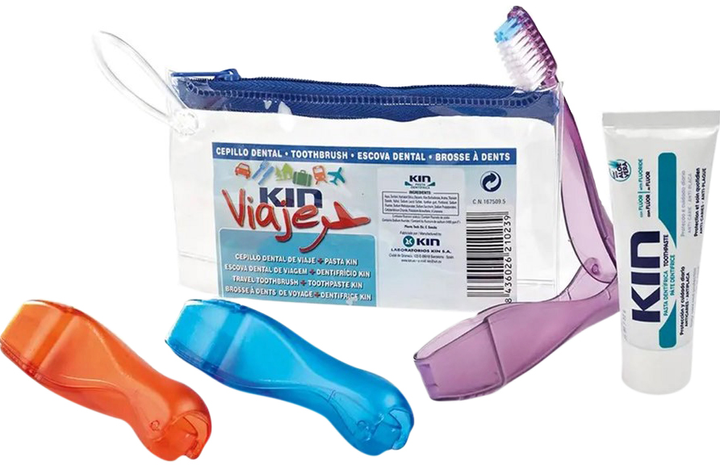 Zestaw do zębów podróżny Kin Travel Toothpaste 25 ml + 3x Toothbrush + torebka (8436026210239) - obraz 1