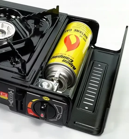 Плита газова туристична на 2 конфорки під газові балони Alpen Camping Texas чорна - зображення 2