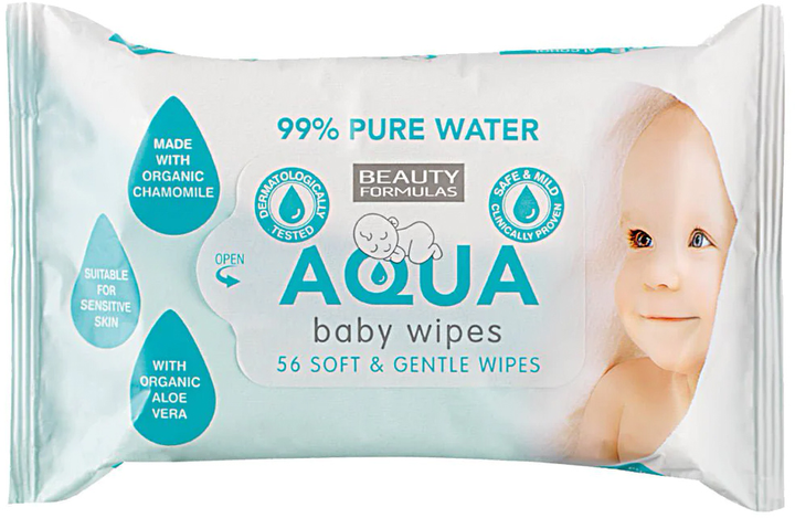 Серветки вологі дитячі 99% aqua Beauty Formulas 56 шт (5012251013338) - зображення 1