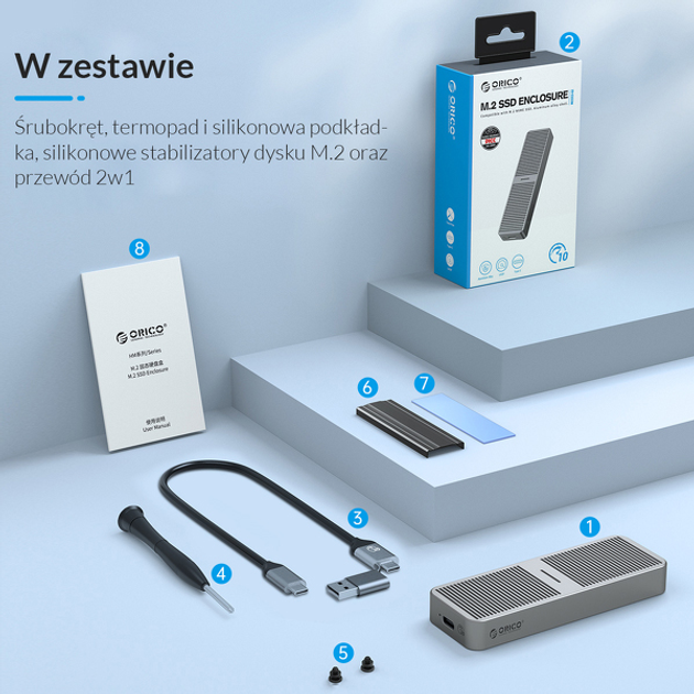 Kieszeń zewnętrzna Orico SSD M.2 NVMe 20 Gbps (M223C3-G4-GY-BP) - obraz 6