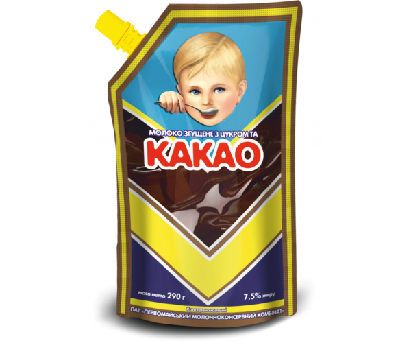Сгущенное молоко цельное с сахаром и какао 7,5% жиру д/п Первомайский МКК 290 g - Фото 1 Сгущенное молоко цельное с сахаром и какао 7,5% жиру д/п Первомайский МКК 290 g - изображение 1