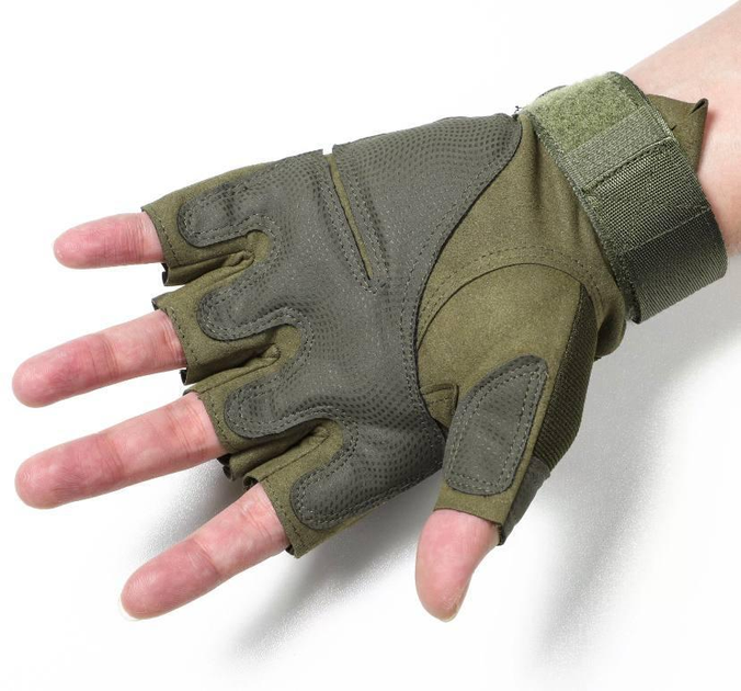 Тактичні рукавички для для ЗСУ безпальчасті Олива - зображення 2
