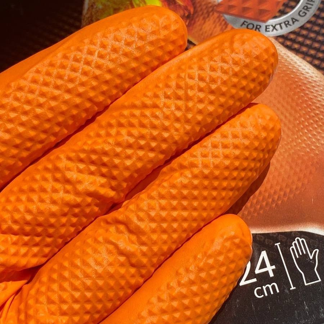 ПРОЧНЫЕ перчатки нитриловые Mercator GoGrip размер XXL оранжевые 50 шт - изображение 2