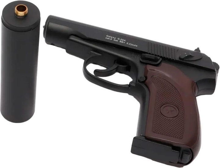 Пистолет металлический с глушителем черный на пульках 6 мм игровой - изображение 2