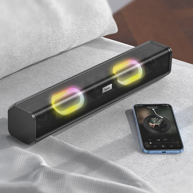 Настольная беспроводная колонка Hoco Sound Quality BS49 (Bluetooth 5.1 / USB disk / AUX / TF card / FM) с двойными динамиками (стерео) Dazzling sound, металлик - изображение 7