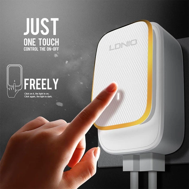 Адаптер сетевой LDNIO Micro USB Cable Touch Light A2205 |2USB, 2.4A| белый - изображение 9