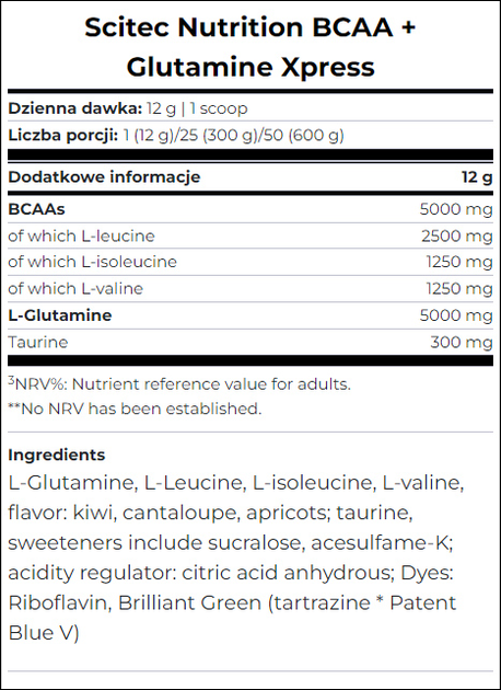 Kompleks aminokwasów Scitec Nutrition BCAA+Glutamine Xpress 600g Arbuzowy (5999100022423) - obraz 2
