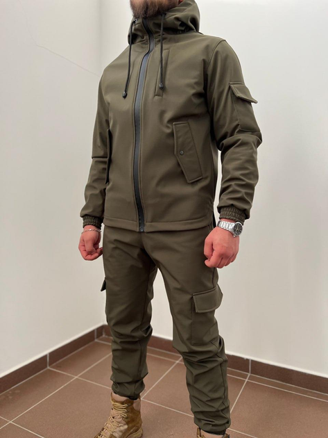 Тактичний водовідштовхувальний костюм із матеріалу Softshell (куртка + штани) XL, Хакі - зображення 2