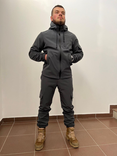 Тактичний водовідштовхувальний костюм із матеріалу Softshell (куртка + штани) M, Сірий - зображення 1