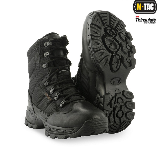 Берцы зимние мужские тактические непромокаемые ботинки M-tac Thinsulate Black размер 40 (26.5 см) высокие с утеплителем - изображение 1