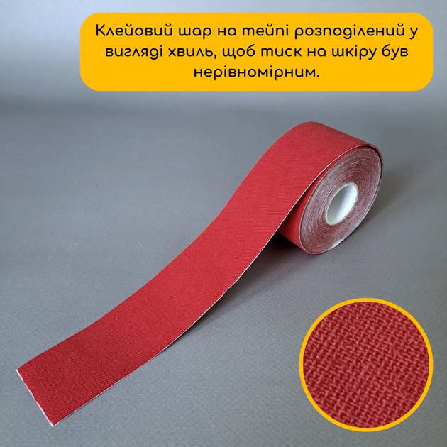 Кінезіо тейп стрічка для тейпування спини шиї тіла 3,8 см х 5 м Kinesio tape SP-Sport Червоний (5503-3_8) - зображення 2