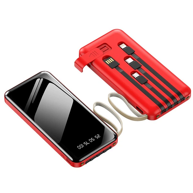 Power Bank повербанк ProTech 8000mAh LED фонарь, зарядный кабель 4в1 USB, Type-C, micro USB, Красный - изображение 2