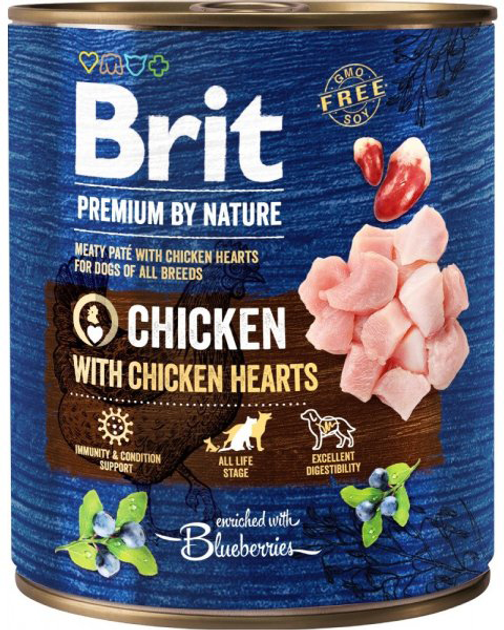 Mokra karma dla psów Brit Premium By Nature Chicken & Hearts 800 g (8595602561797) - obraz 1