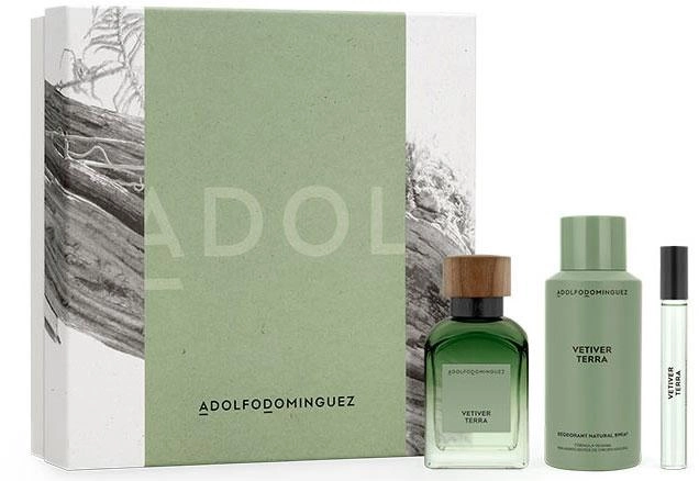 Zestaw Adolfo Dominguez Vetiver Terra Eau De Parfum Spray 120 + Dezodorant 150 ml + Miniaturka 10 ml (8410190629172) - obraz 1