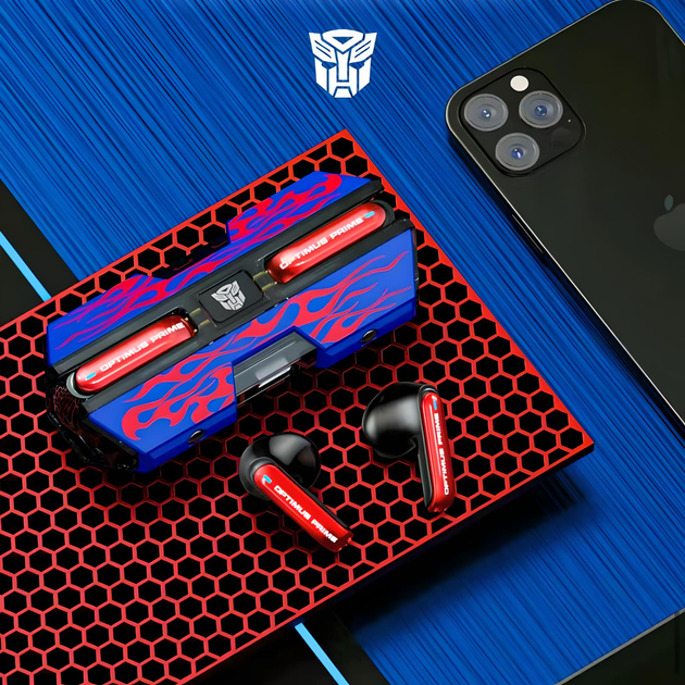 Геймерские беспроводные Bluetooth наушники вкладыши Hasbro Transformers TF-T01 Optimus Prime, blue-red - изображение 2
