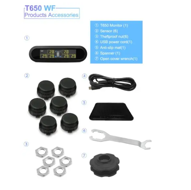 TPMS система контроля давления и температуры в шинах Careud T650WF, 6 внешних датчиков до 13 Бар - изображение 6