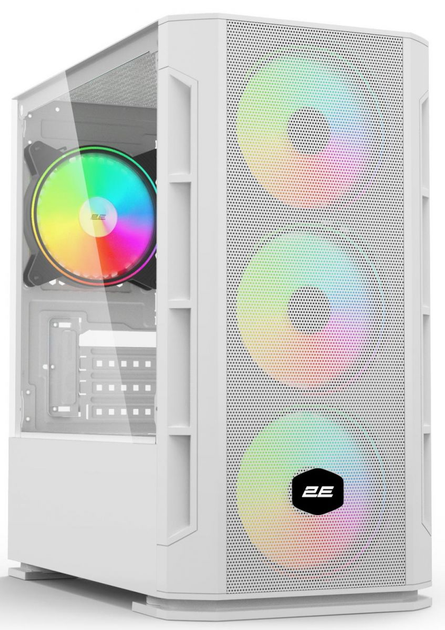 Корпус 2E Gaming Calleo GB700W, без БЖ, 2xUSB 3.0, 1xUSB 2.0, 4x120mm ARGB, controller with remote, TG Side Window, mATX, білий - зображення 1
