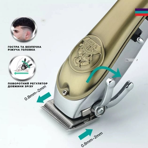 Професійна акумуляторна машинка для стрижки волосся VGR V-658 з функцією тримера і 4 насадками - зображення 8