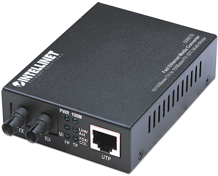 Media konwerter ntellinet 10/100Base-Tx to 100Base-Fx (ST) Multi-Mode, 2 km (1.24 mi) (Euro 2-pin plug) (766623506519) - obraz 1