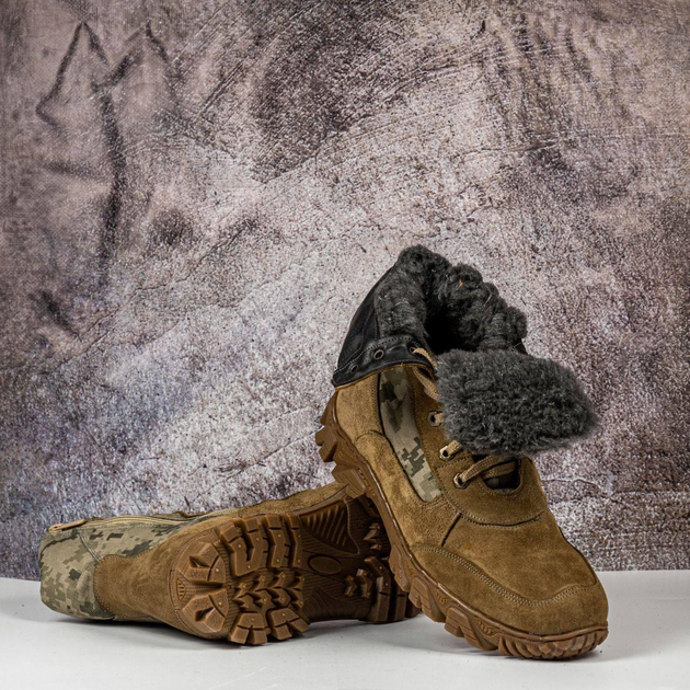 Тактичні зимові шкіряні берці з овчинним хутром, тактичне взуття колір койот 45 - зображення 1