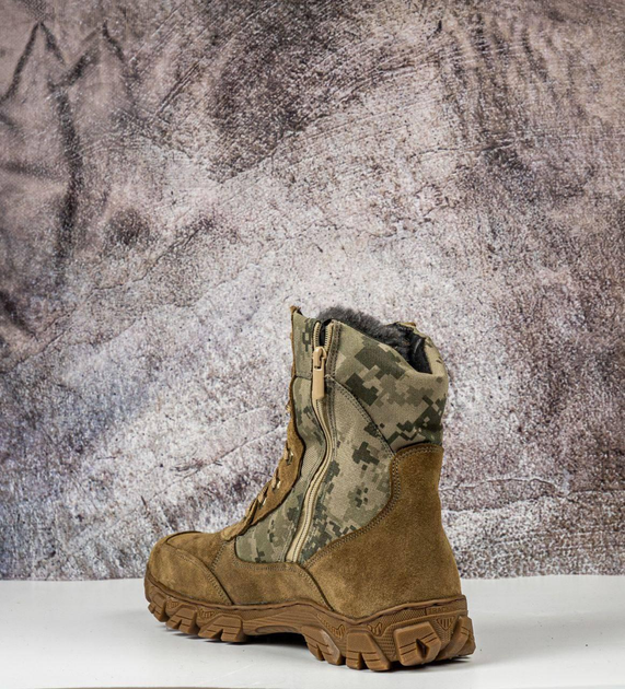 Тактичні зимові шкіряні берці з овчинним хутром, тактичне взуття колір койот 41 - зображення 2