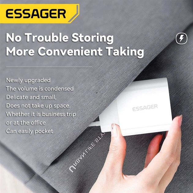 Зарядний пристрій Essager Vanjane Travel Phone Charger Set PD20W with PD 20W cable Type C to Lightning EU White (EFJB02-XBL02-T) - изображение 4